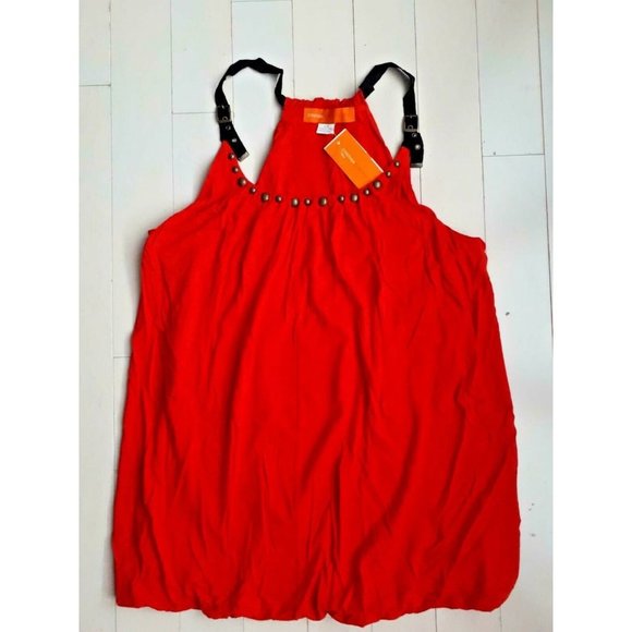 Cynthia By Cynthia Steffe Studded Bubble Hem Tank Top Flame ( L ) - Picture 2 of 2